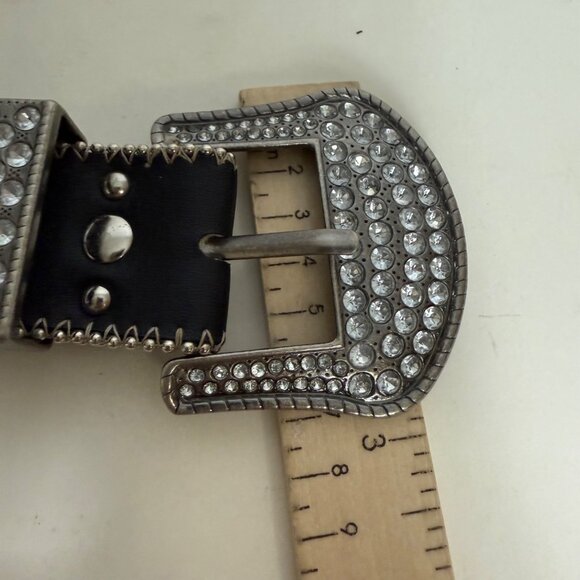 Kathy Van Zeeland Studded Belt Y2K Sz S Rocker Biker Rhinestone Statement Buckle main image 11